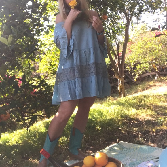 🦋More Shoulder Blue Boho Dress 👗Sale 1 Left - Picture 3 of 4